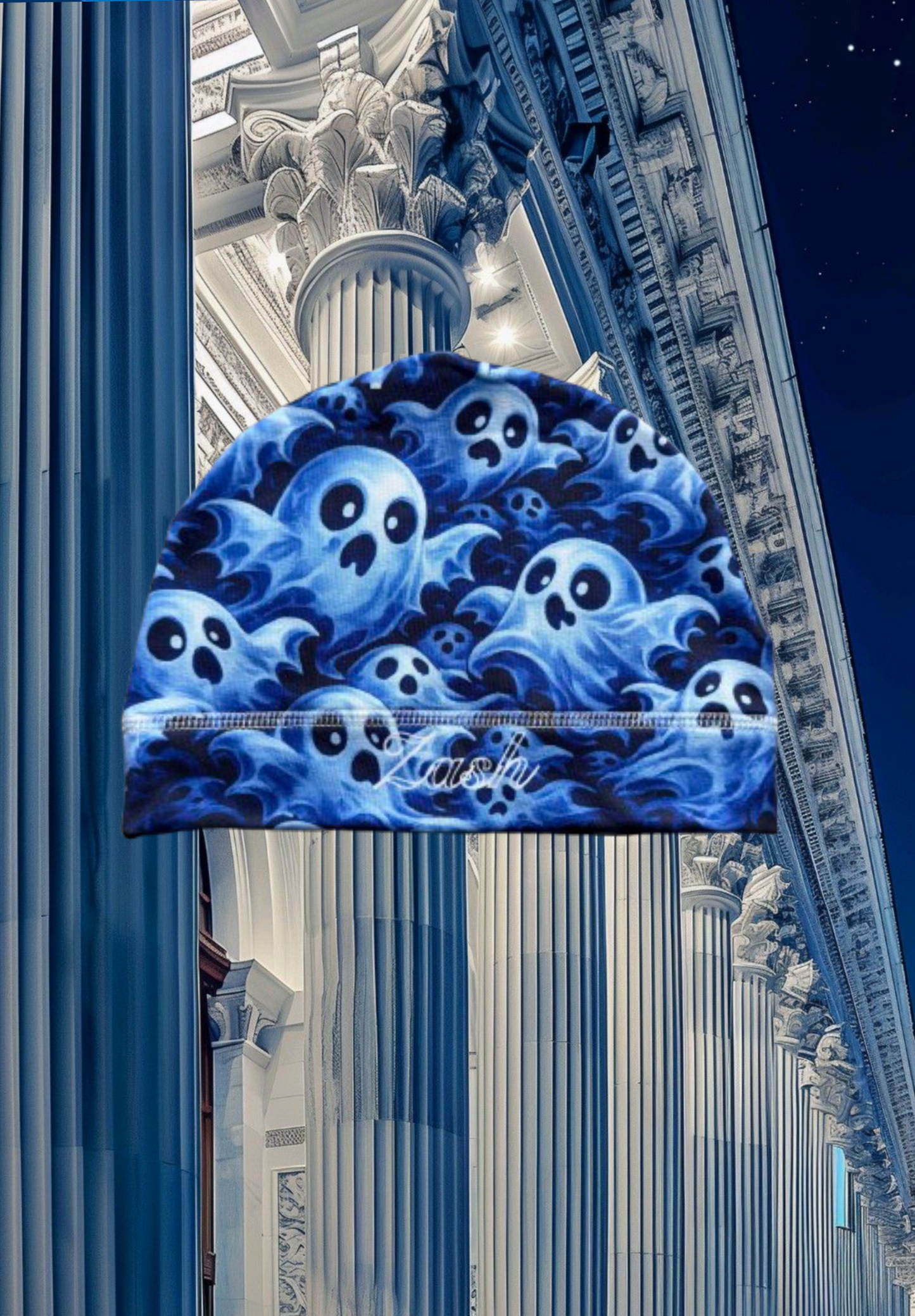 Skull cap ghost blue